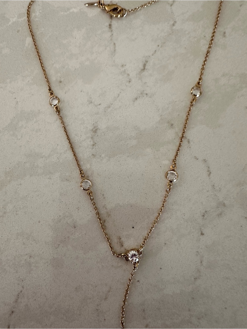 Avon Gold-Tone Y-Drop Necklace with Clear Crystals